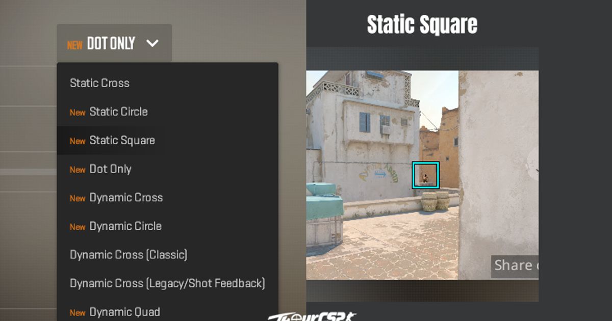 New Crosshair Style - Static Square (cl_crosshair_style 8) was added after Today's CS2 Update.