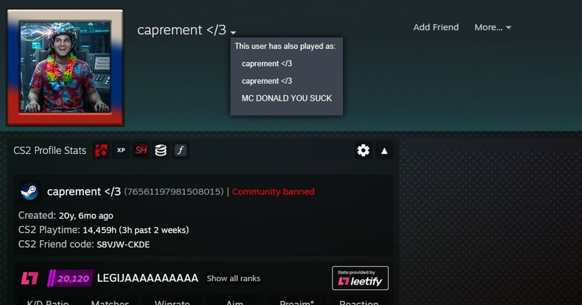 Cheaters hacked former BIG Clan pro-player & coach LEGIJA's Steam account and got it Community banned.